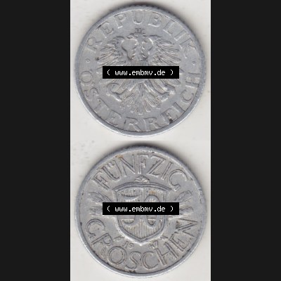 Münzen Österreich Umlaufmünze 1946-1955, 50 Groschen 1947 III., Münze aus Österreich mit Münzseiten Vertikal / Untereinander auf einen Bild für... Sammlung