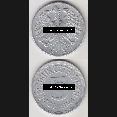Münzen Österreich Umlaufmünze 1952-1957, 5 Schilling 1952 II., Münze aus Österreich mit Münzseiten Vertikal / Untereinander auf einen Bild für... Sammlung