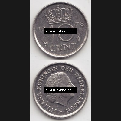Münzen Niederlande Umlaufmünze 1950-1980, 10 Cent 1978, Münzseiten Vertikal / Untereinander für Mobile-Geräte als Bildmaterial Sammlung