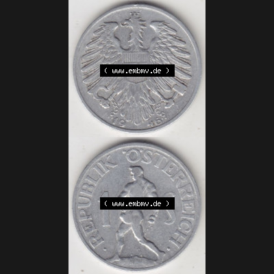 Münzen Österreich Umlaufmünze 1946-1957, 1 Schilling 1946 II., Münze aus Österreich mit Münzseiten Vertikal / Untereinander auf einen Bild für... Sammlung