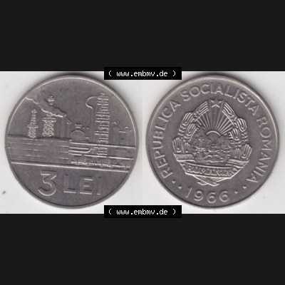 Münzen Rumänien Umlaufmünze 1966-1966, 3 Lei, Bild mit horizontaler Vollansicht als Bildmaterial Sammlung