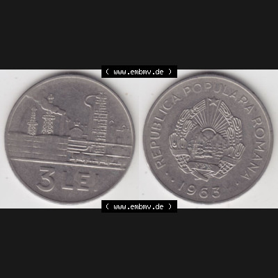 Münzen Rumänien Umlaufmünze 1963-1963, 3 Lei, Bild mit horizontaler Vollansicht als Bildmaterial Sammlung
