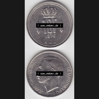Münzen Luxemburg Umlaufmünze 1971-1980, 10 F, Francs, Franken 1976, Münzseiten Vertikal / Untereinander für Mobile-Geräte als Bildmaterial Sammlung