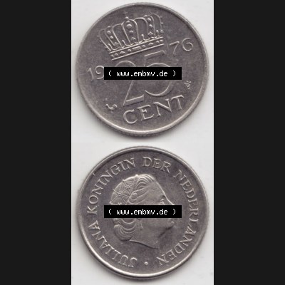 Münzen Niederlande Umlaufmünze 1950-1980, 25 Cent 1976, Münzseiten Vertikal / Untereinander für Mobile-Geräte als Bildmaterial Sammlung