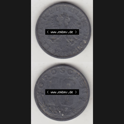 Münzen Österreich Umlaufmünze 1947-1949, 10 Groschen 1948 II., Münze aus Österreich mit Münzseiten Vertikal / Untereinander auf einen Bild für... Sammlung