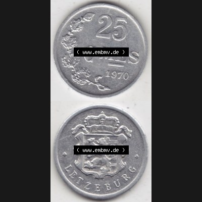 Münzen Luxemburg Umlaufmünze 1954-1972, 25 Centimes - C-MES 1970 I., Münzseiten Vertikal für Mobile-Geräte als Bildmaterial Sammlung