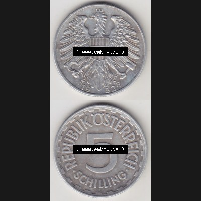 Münzen Österreich Umlaufmünze 1952-1957, 5 Schilling 1952 III., Münze aus Österreich mit Münzseiten Vertikal / Untereinander auf einen Bild für... Sammlung