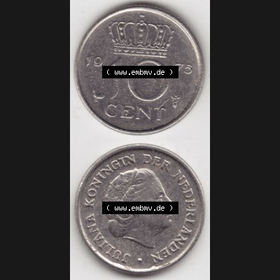Münzen Niederlande Umlaufmünze 1950-1980, 10 Cent 1975, Münzseiten Vertikal / Untereinander für Mobile-Geräte als Bildmaterial Sammlung