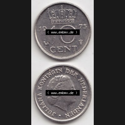 Münzen Niederlande Umlaufmünze 1950-1980, 10 Cent 1973, Münzseiten Vertikal / Untereinander für Mobile-Geräte als Bildmaterial Sammlung