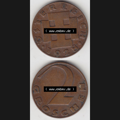 Münzen Österreich Umlaufmünze 1925-1938, 2 Groschen 1928, Münze aus Österreich mit Münzseiten Vertikal / Untereinander auf einen Bild für Mobile-Geräte... Sammlung