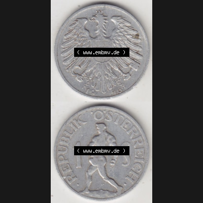 Münzen Österreich Umlaufmünze 1946-1957, 1 Schilling 1946 III., Münze aus Österreich mit Münzseiten Vertikal / Untereinander auf einen Bild für... Sammlung