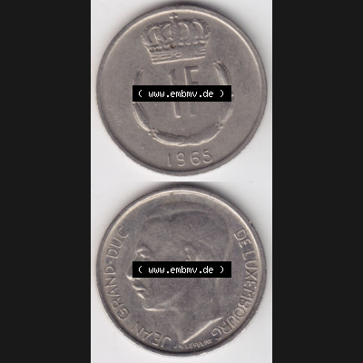 Münzen Luxemburg Umlaufmünze 1965-1984, 1 F, Franc, Franken 1965, Münzseiten Vertikal / Untereinander für Mobile-Geräte als Bildmaterial Sammlung