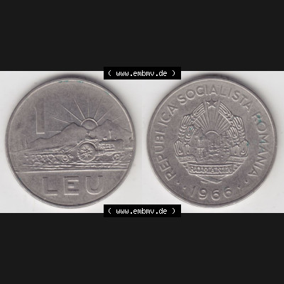 Münzen Rumänien Umlaufmünze 1966-1966, 1 Leu Kursmünze, Bild mit horizontaler Vollansicht als Bildmaterial Sammlung