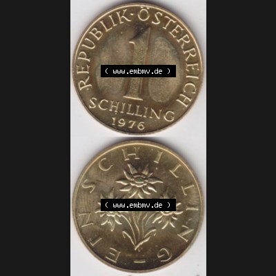 Münzen Österreich Umlaufmünze 1959-2001, 1 Schilling 1976, Münze aus Österreich mit Münzseiten Vertikal / Untereinander auf einen Bild für Mobile-Geräte... Sammlung