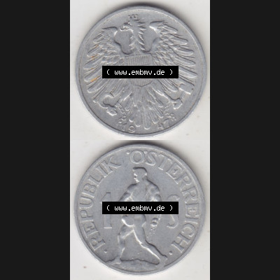 Münzen Österreich Umlaufmünze 1946-1957, 1 Schilling 1947 III., Münze aus Österreich mit Münzseiten Vertikal / Untereinander auf einen Bild für... Sammlung