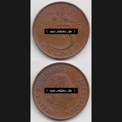 Münzen Niederlande Umlaufmünze 1950-1980, 5 Cent 1978, Münzseiten Vertikal / Untereinander für Mobile-Geräte als Bildmaterial Sammlung