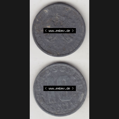 Münzen Österreich Umlaufmünze 1947-1949, 10 Groschen 1949 II., Münze aus Österreich mit Münzseiten Vertikal / Untereinander auf einen Bild für... Sammlung