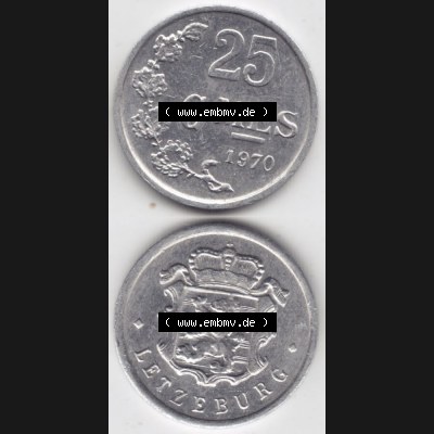 Münzen Luxemburg Umlaufmünze 1954-1972, 25 Centimes - C-MES 1970 II., Münzseiten Vertikal für Mobile-Geräte als Bildmaterial Sammlung