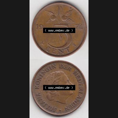 Münzen Niederlande Umlaufmünze 1950-1980, 5 Cent 1974, Münzseiten Vertikal / Untereinander für Mobile-Geräte als Bildmaterial Sammlung