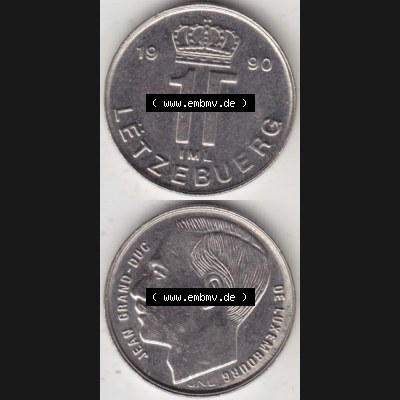 Münzen Luxemburg Umlaufmünze 1988-1995, 1 Franken - Francs 1990, Münzseiten Vertikal / Untereinander für Mobile-Geräte als Bildmaterial Sammlung
