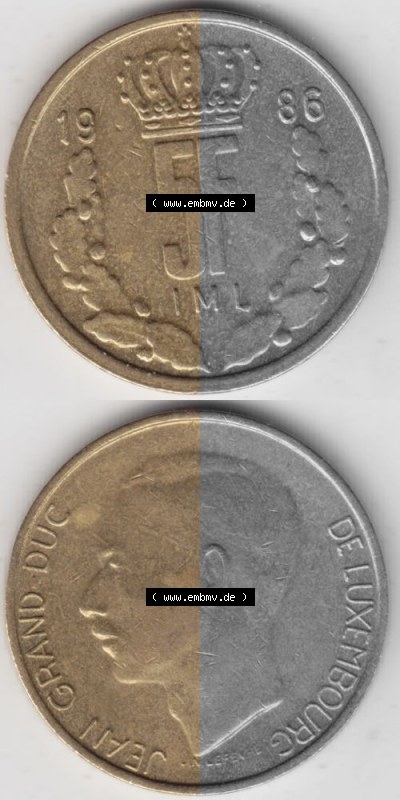 Münzen Luxemburg Umlaufmünze 1986-1988, 5 F, Francs, Franken 1986, Münzseiten Vertikal / Untereinander für Mobile-Geräte... Sammlung