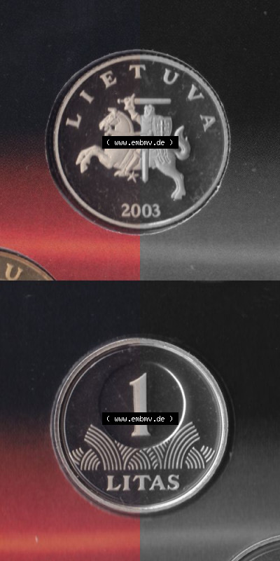 Münzen Litauen Umlaufmünze 1997-2014, 1 Litas 2003, Münzseiten Vertikal für Mobile-Geräte als Bildmaterial Sammlung
