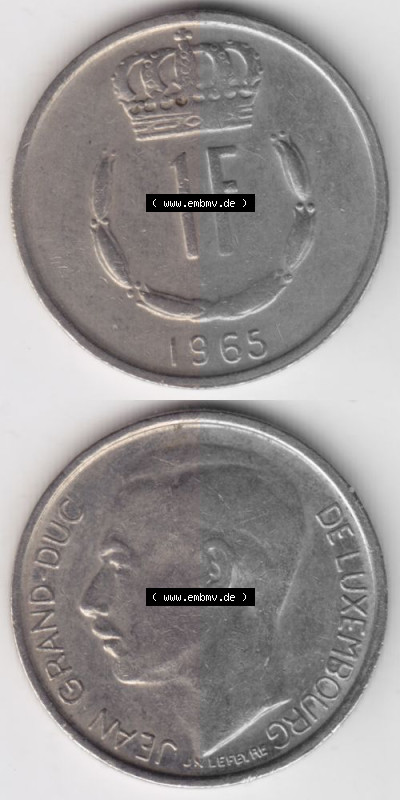 Münzen Luxemburg Umlaufmünze 1965-1984, 1 F, Franc, Franken 1965, Münzseiten Vertikal / Untereinander für Mobile-Geräte als... Sammlung