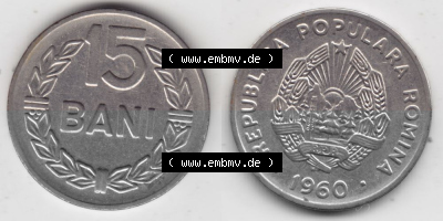Münzen Rumänien Umlaufmünze 1960-1960, 15 Bani Kursmünze, Bild mit horizontaler Vollansicht als Bildmaterial Sammlung
