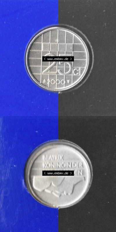 Münzen Niederlande Umlaufmünze 1982-2000, 25 Cent 2000, Münze aus Offiziellen Münzensatz der Niederlande Münzseiten Vertikal... Sammlung