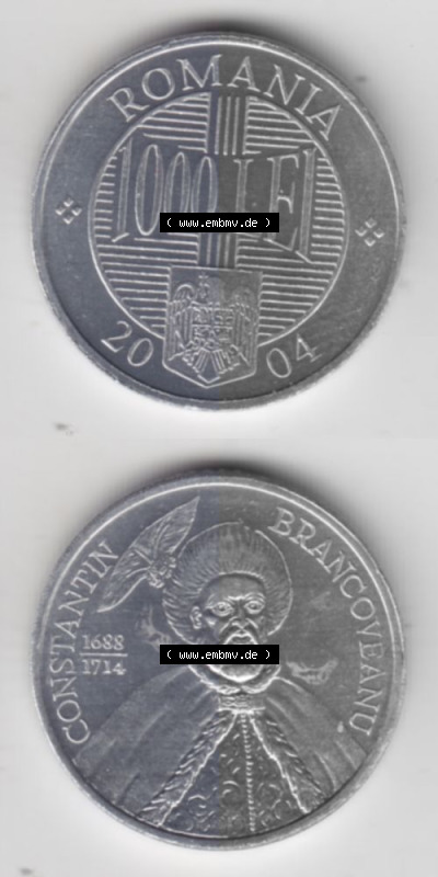 Münzen Rumänien Umlaufmünze 2000-2006, 1000 Lei 2004, Münzseiten Vertikal für Mobile-Geräte als Bildmaterial Sammlung
