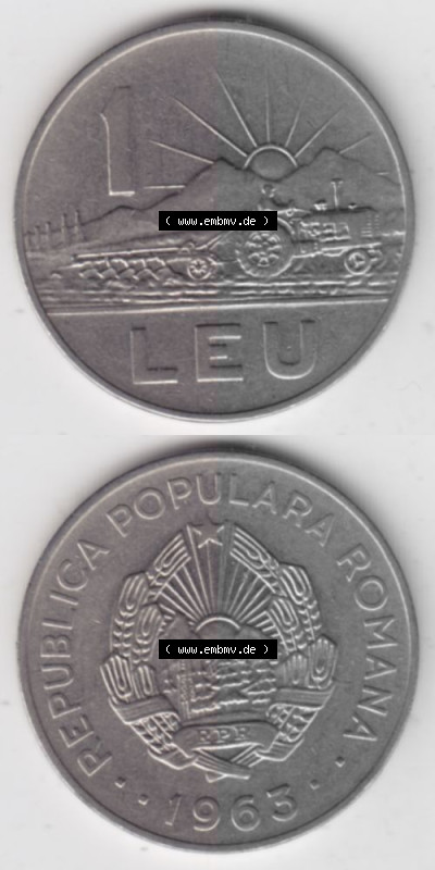 Münzen Rumänien Umlaufmünze 1963-1963, 1 Leu, Münzseiten Vertikal für Mobile-Geräte als Bildmaterial Sammlung