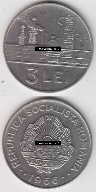 Münzen Rumänien Umlaufmünze 1966-1966, 3 Lei, Münzseiten Vertikal für Mobile-Geräte als Bildmaterial Sammlung