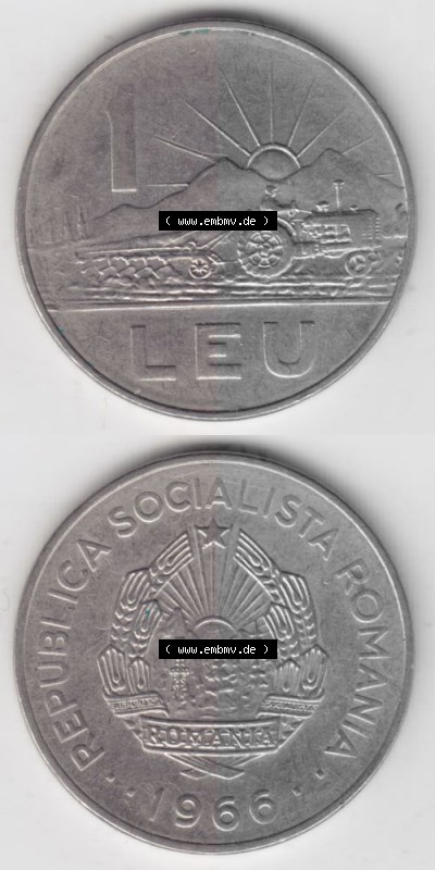 Münzen Rumänien Umlaufmünze 1966-1966, 1 Leu Kursmünze, Münzseiten Vertikal für Mobile-Geräte als Bildmaterial Sammlung