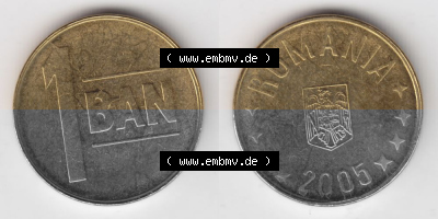 Münzen Rumänien Umlaufmünze 2005-2012, 1 Ban, Bani 2005, Bild mit horizontaler Vollansicht als Bildmaterial Sammlung
