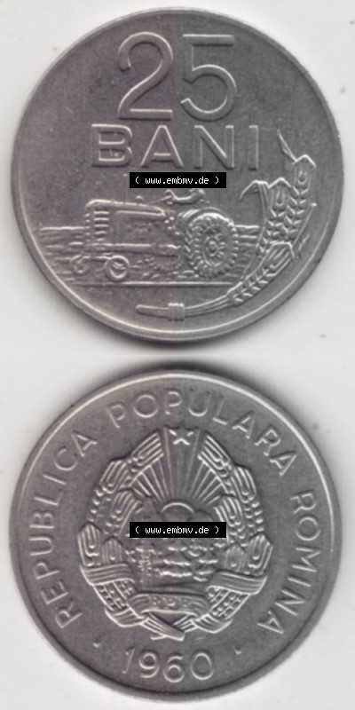Münzen Rumänien Umlaufmünze 1960-1960, 25 Bani, Münzseiten Vertikal für Mobile-Geräte als Bildmaterial Sammlung