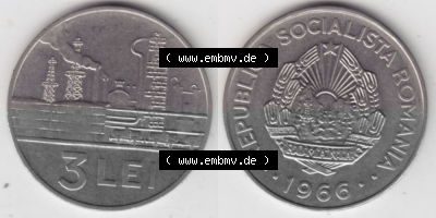Münzen Rumänien Umlaufmünze 1966-1966, 3 Lei, Bild mit horizontaler Vollansicht als Bildmaterial Sammlung