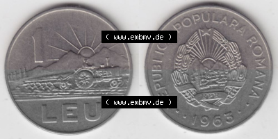 Münzen Rumänien Umlaufmünze 1963-1963, 1 Leu, Bild mit horizontaler Vollansicht als Bildmaterial Sammlung