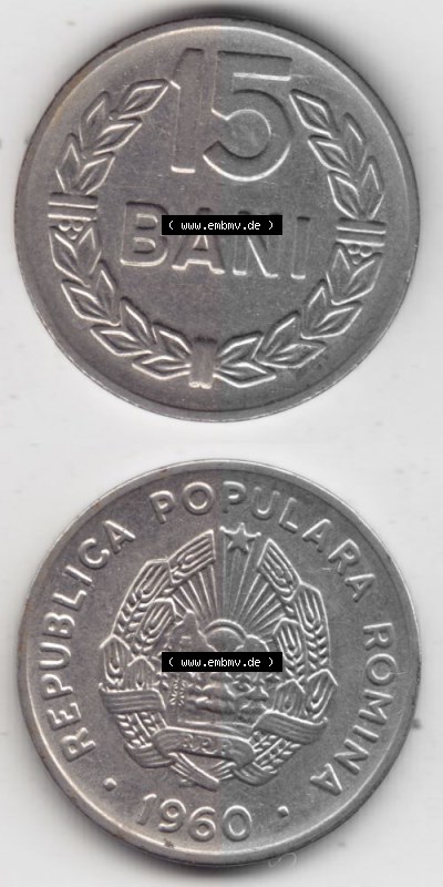 Münzen Rumänien Umlaufmünze 1960-1960, 15 Bani Kursmünze, Münzseiten Vertikal für Mobile-Geräte als Bildmaterial Sammlung