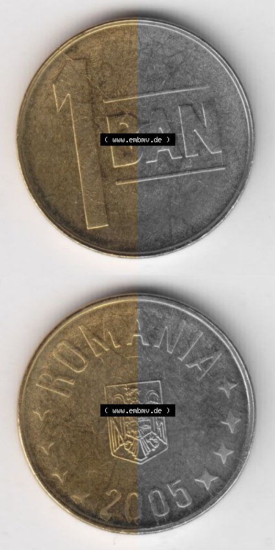 Münzen Rumänien Umlaufmünze 2005-2012, 1 Ban, Bani 2005, Münzseiten Vertikal für Mobile-Geräte als Bildmaterial Sammlung