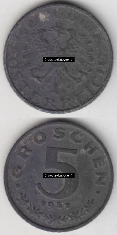 Münzen Österreich Umlaufmünze 1948-1994, 5 Groschen 1951, Münze aus Österreich -.-.- Sammlung