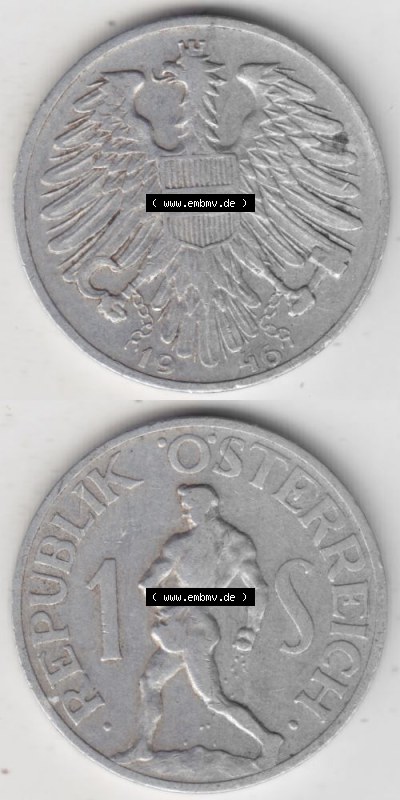 Münzen Österreich Umlaufmünze 1946-1957, 1 Schilling 1946 III., Münze aus Österreich mit Münzseiten Vertikal / Untereinander... Sammlung