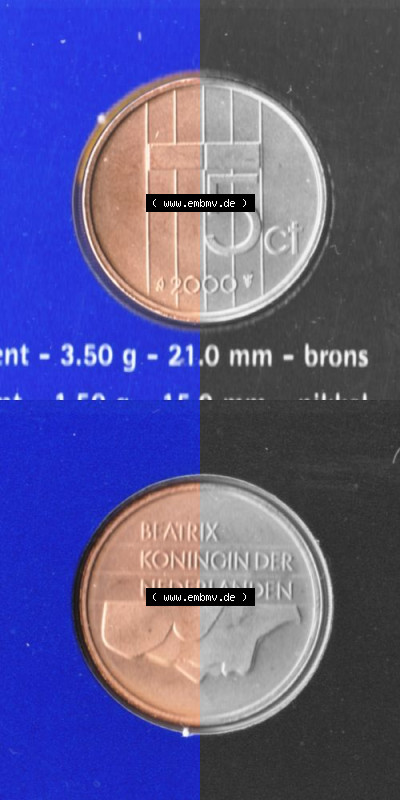 Münzen Niederlande Umlaufmünze 1982-2000, 5 Cent 2000, Münze aus Offiziellen Münzensatz der Niederlande Münzseiten Vertikal... Sammlung