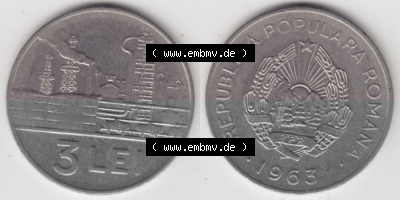 Münzen Rumänien Umlaufmünze 1963-1963, 3 Lei, Bild mit horizontaler Vollansicht als Bildmaterial Sammlung