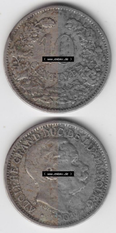 Münzen Luxemburg Umlaufmünze 1901-1901, 10 Centimes, Münzseiten Vertikal für Mobile-Geräte als Bildmaterial Sammlung
