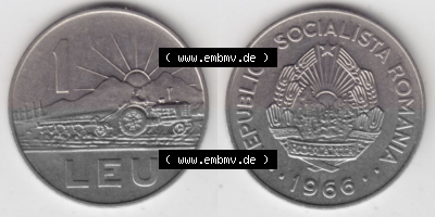Münzen Rumänien Umlaufmünze 1966-1966, 1 Leu, Bild mit horizontaler Vollansicht als Bildmaterial Sammlung