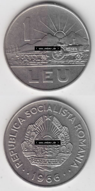 Münzen Rumänien Umlaufmünze 1966-1966, 1 Leu, Münzseiten Vertikal für Mobile-Geräte als Bildmaterial Sammlung