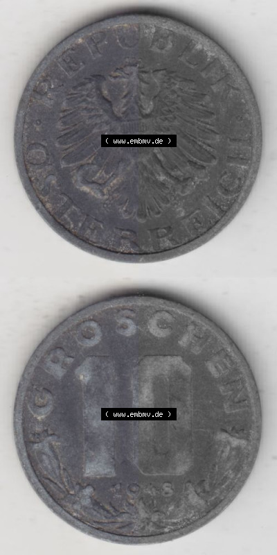 Münzen Österreich Umlaufmünze 1947-1949, 10 Groschen 1948 III., Münze aus Österreich -.-.- Sammlung