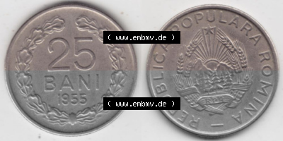 Münzen Rumänien Umlaufmünze 1955-1955, 25 Bani, Bild mit horizontaler Vollansicht als Bildmaterial Sammlung