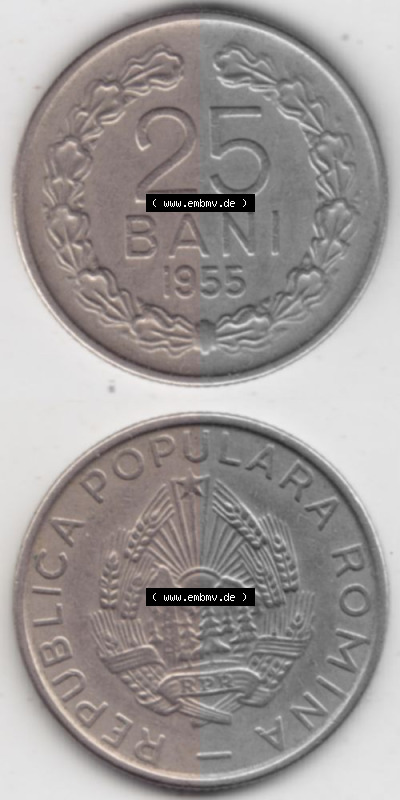 Münzen Rumänien Umlaufmünze 1955-1955, 25 Bani, Münzseiten Vertikal für Mobile-Geräte als Bildmaterial Sammlung