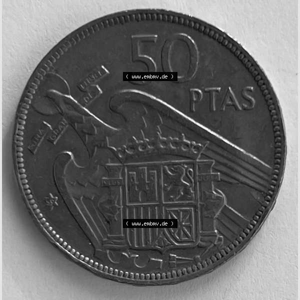 Grau bzw. s/w Münzen aus Spanien 50 PTAS 1957 (0008) Sammlung Graustufen